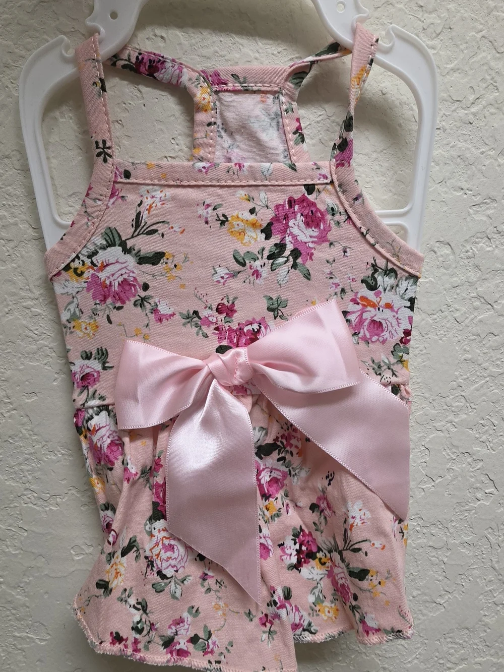 Floral Halter Dog Dress with Emerald Satin Bow